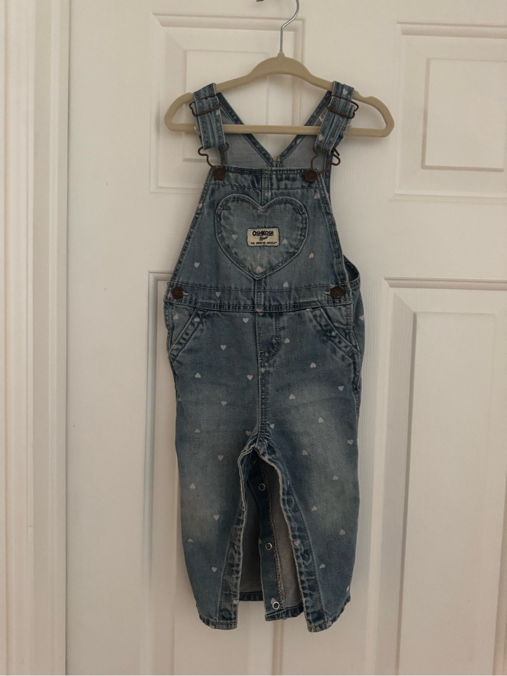 OshKosh B'gosh Light Blue Heart-Print Denim Overalls